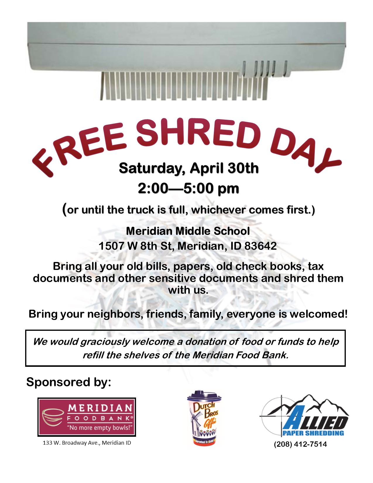 Free Shred Day Meridian Food Bank