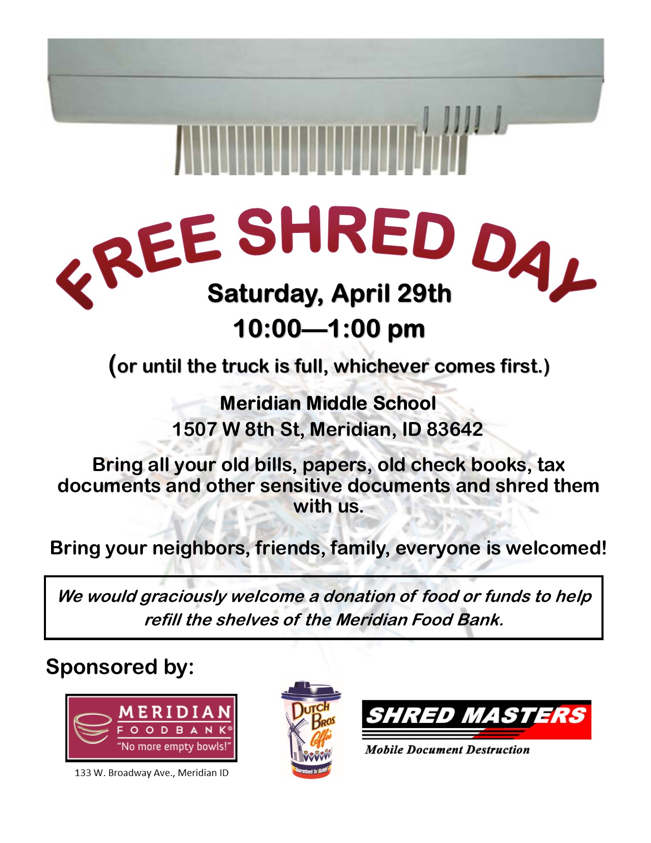 Free Shred Day Meridian Foodbank